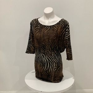 CHARMING CHARLIE Brown Zebra Bat Wing 3/4 Sleeve Shirt Medium